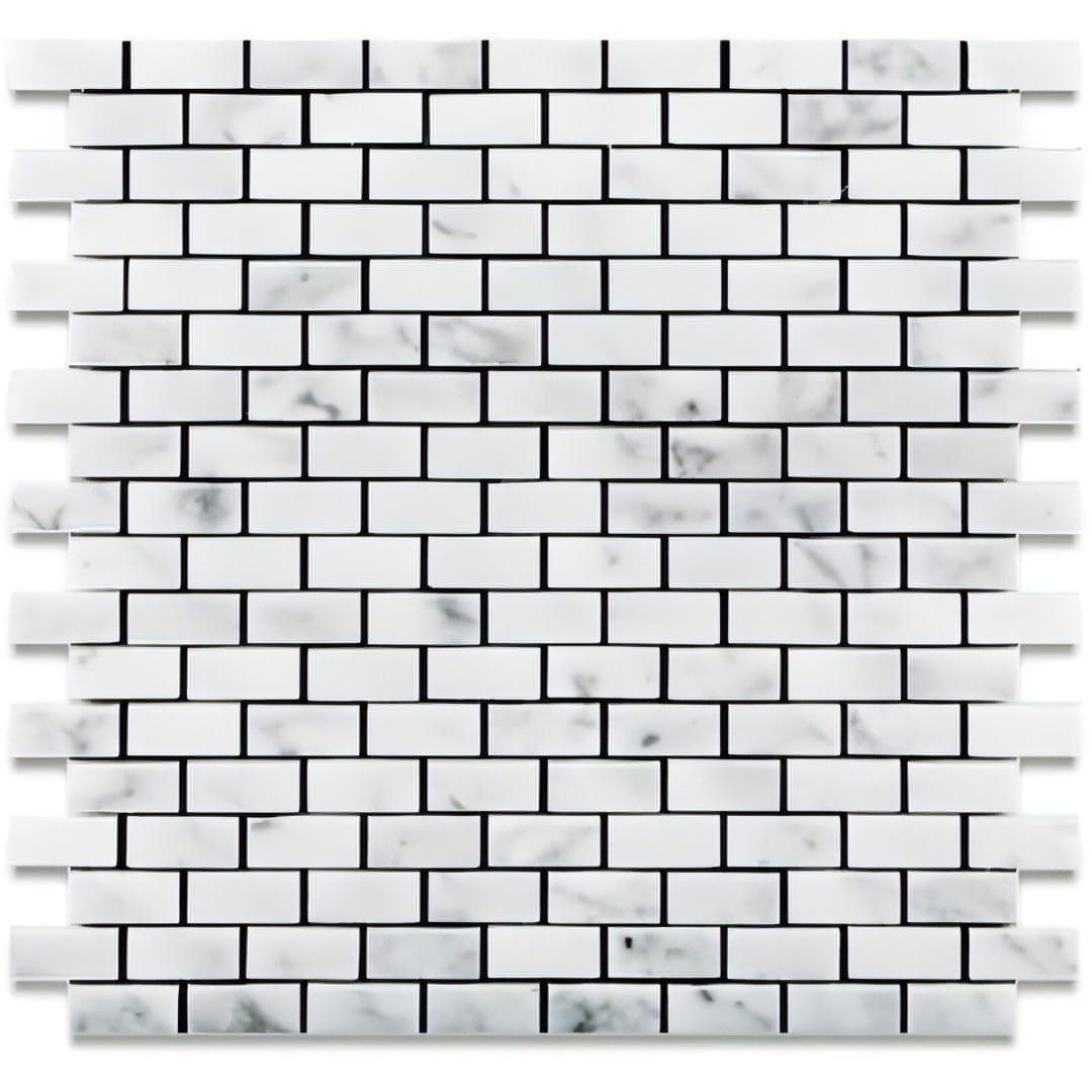 Carrara White Marble Polished Baby Brick Mosaic Tile - Hey Tiles