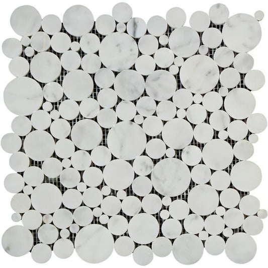 Carrara White Marble Polished Bubbles Mosaic Tile - Hey Tiles