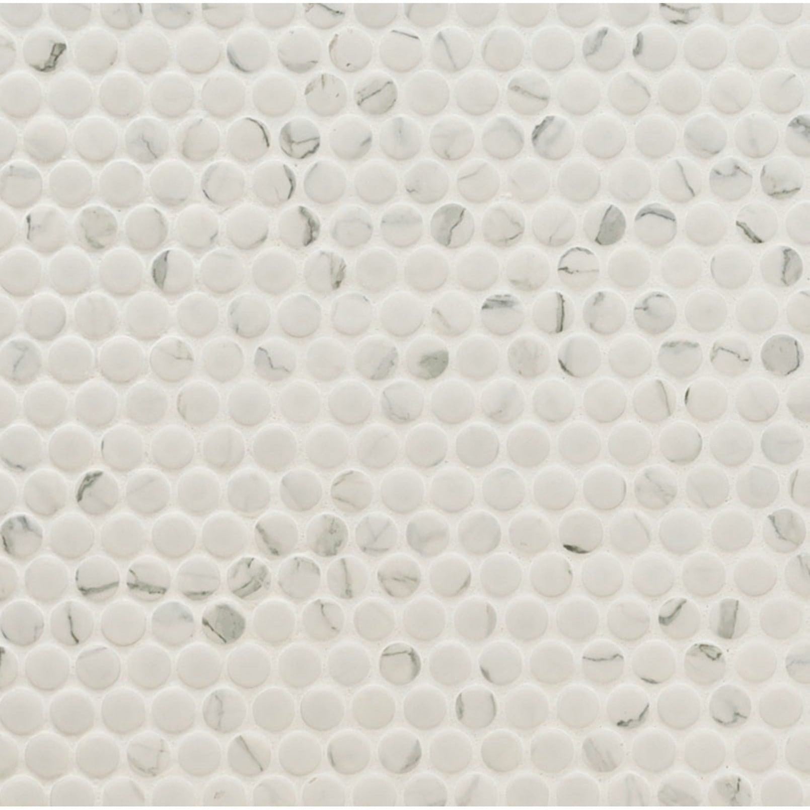 Carrara White Penny Round Porcelain Tile - Hey Tiles