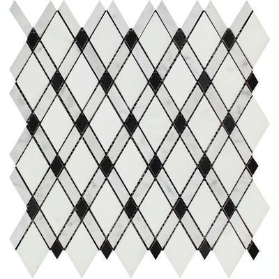 Thassos White Marble Honed Lattice Mosaic Tile W / Black Dots - heytiles
