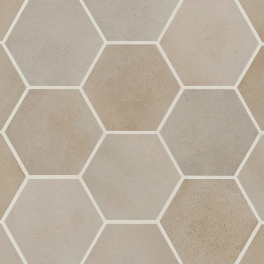 Celine 4" Hexagon Matte Porcelain Floor & Wall Tile in Taupe - Hey Tiles