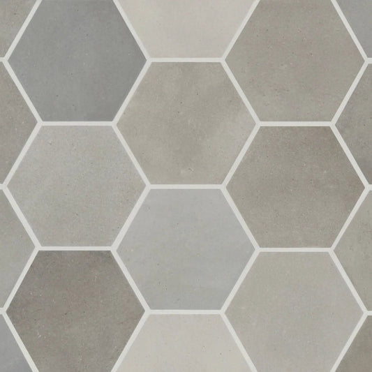 Celine 4" Hexagon Porcelain Floor & Wall Tile in Greige - Hey Tiles