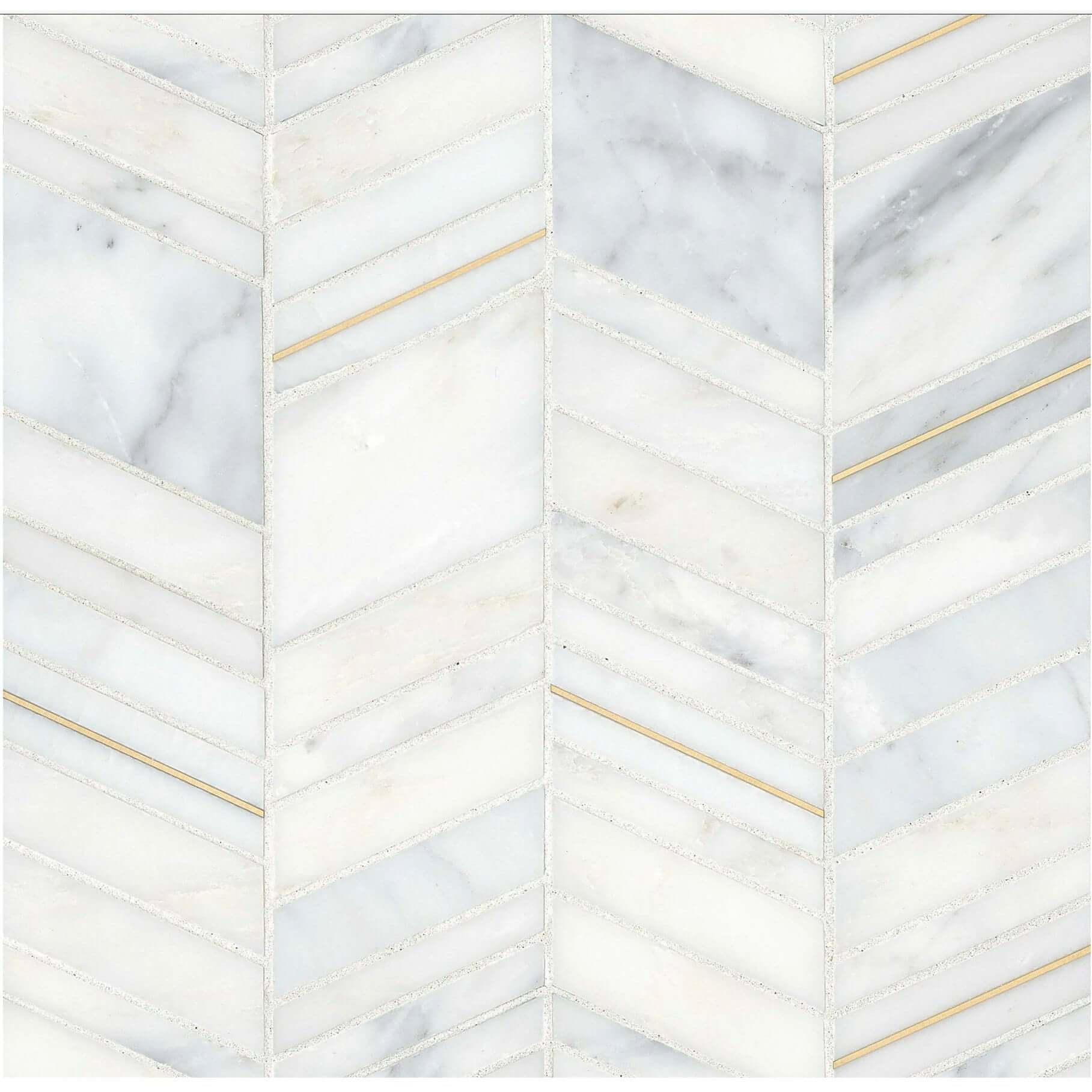 Ferrara Honed Chevron Marble Mosaic Tile in Bianco, - Hey Tiles