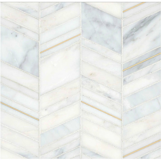 Ferrara Honed Chevron Marble Mosaic Tile in Bianco, - Hey Tiles