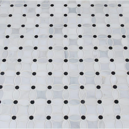 Florita Flower Pattern Polished, Thassos + Carrara + Nero - Hey Tiles