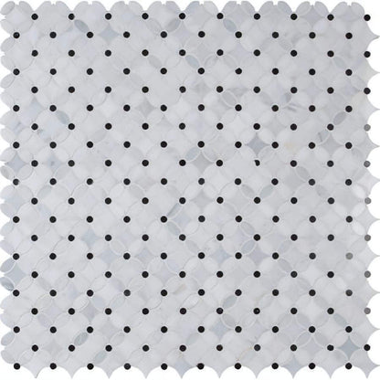Florita Flower Pattern Polished, Thassos + Carrara + Nero - Hey Tiles