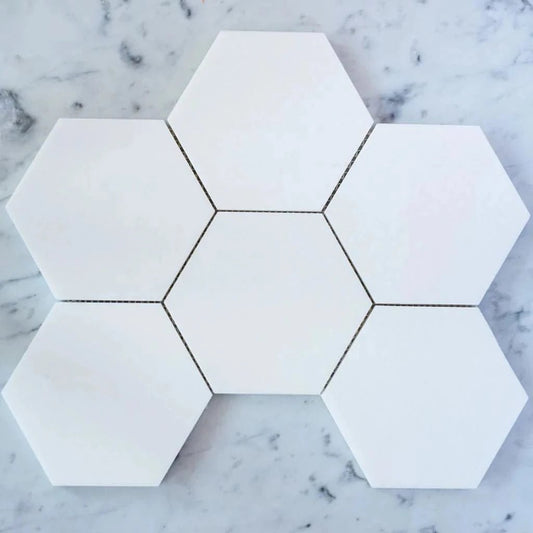 Greek Thassos White Marble 5" X 5" Hexagon Mosaic - Hey Tiles