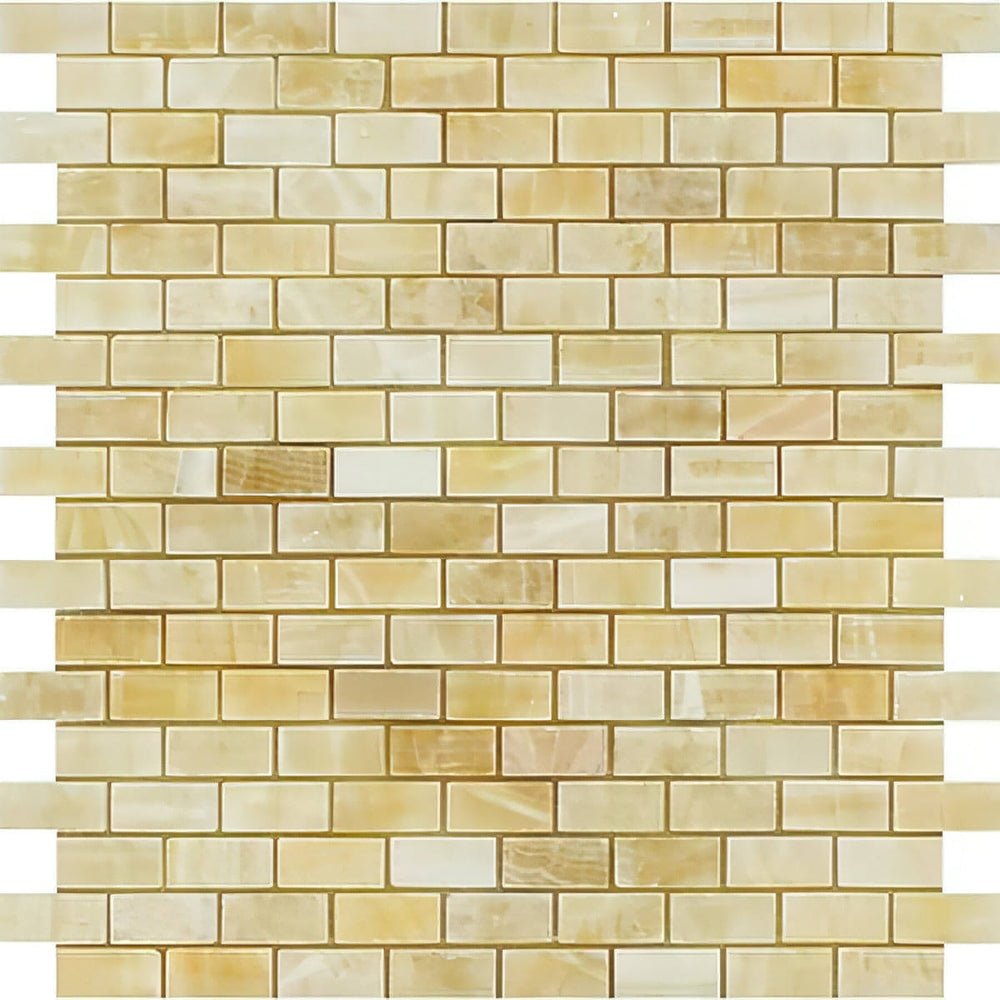 Honey Onyx Mini - Brick Mosaic 5/8x1 1/4 3/8 Polished - Hey Tiles