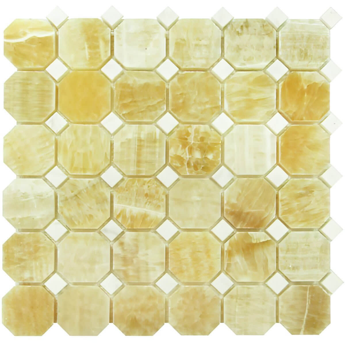 Honey Onyx Octagon Mosaic w/ White Dots 3/8 Polished - Hey Tiles