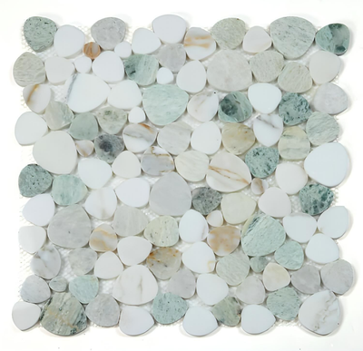 Pebble Mosaic Green Onyx with Thassos White Marble