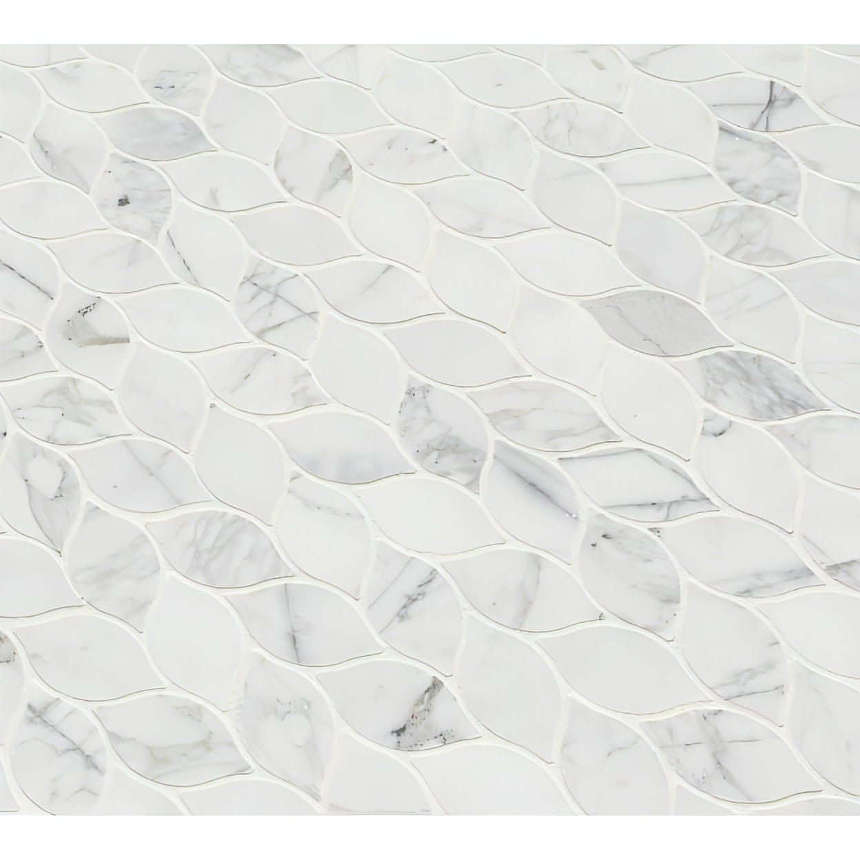 MSI 12x13 Calacatta White Floral Motive Polished Marble Mosaic - Hey Tiles