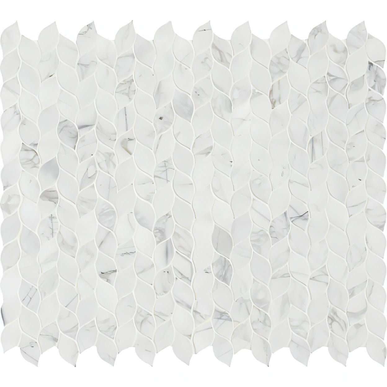 MSI 12x13 Calacatta White Floral Motive Polished Marble Mosaic - Hey Tiles