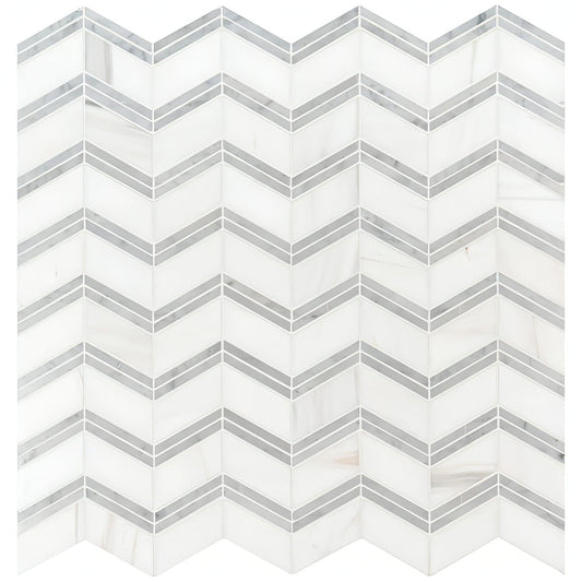 MSI Bianco Dolomite Chevron 12X12 Polished Marble Mosai - Hey Tiles