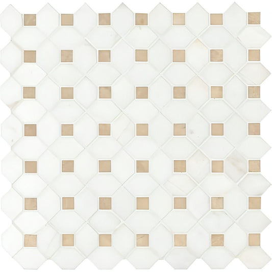 MSI Bianco Dolomite Crema Dotty Polished Marble Mosaic - Hey Tiles