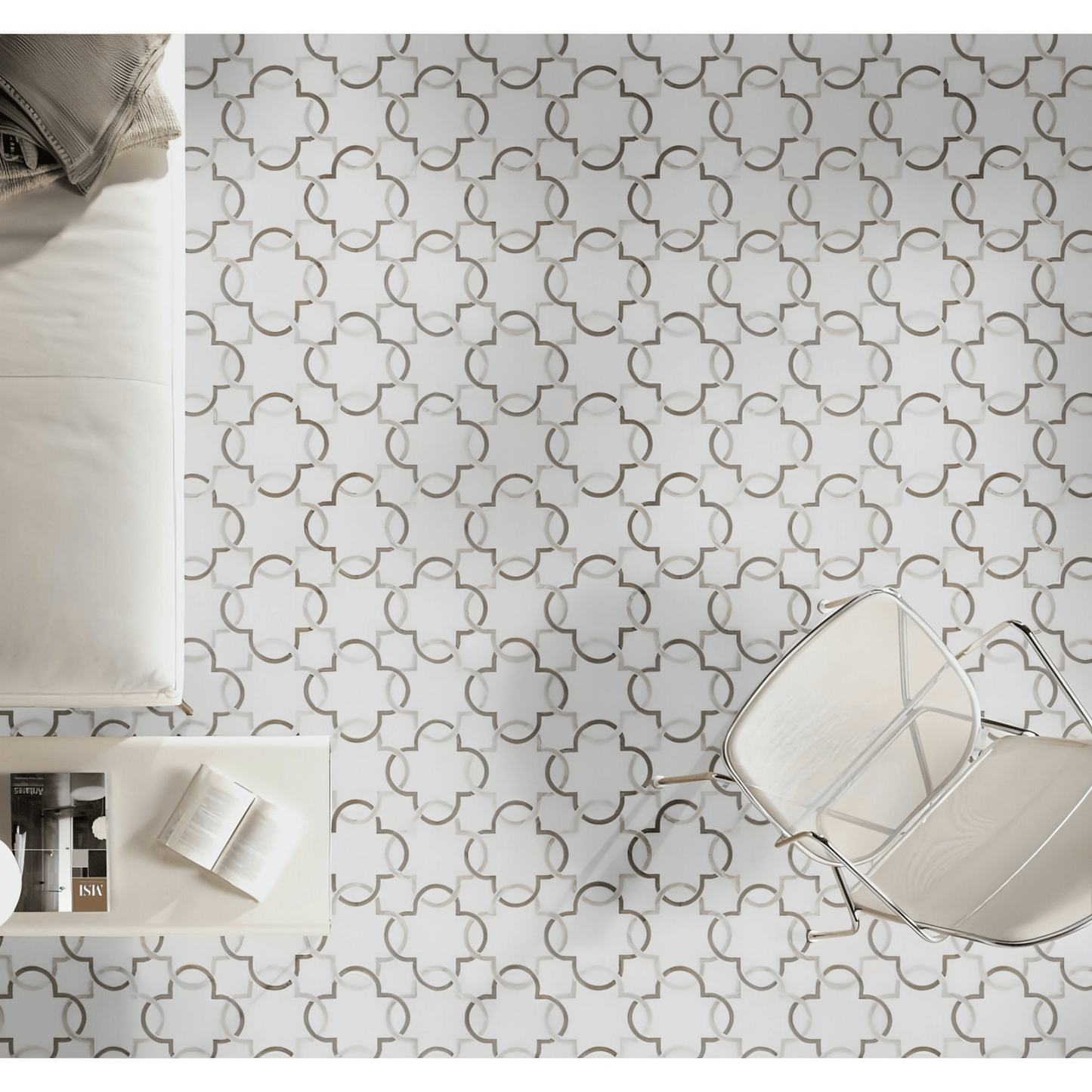 MSI Bianco Quatrefoil 12 in. x 12 in. x 10mm Polished Marble Mesh - Mounted Mosaic Tile - Hey Tiles