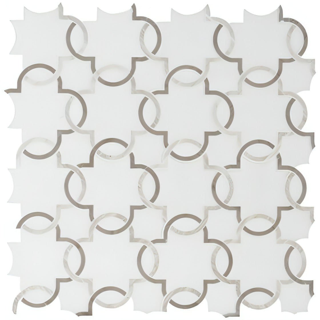 MSI Bianco Quatrefoil 12 in. x 12 in. x 10mm Polished Marble Mesh - Mounted Mosaic Tile - Hey Tiles