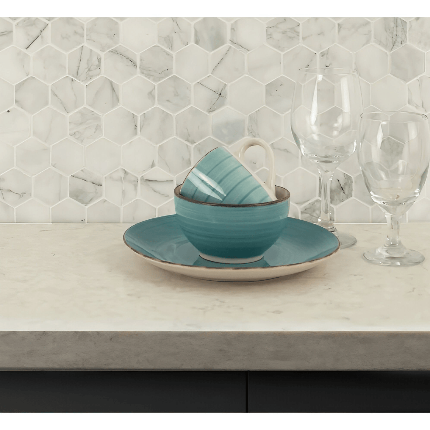 MSI Calacatta Cressa 2" Hexagon 12x12x 10mm Honed Marble Mosaic - Hey Tiles