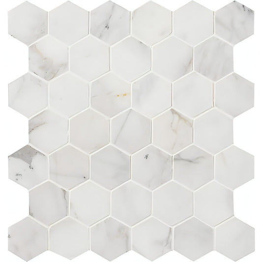 MSI Calacatta Cressa 2" Hexagon 12x12x 10mm Honed Marble Mosaic - Hey Tiles