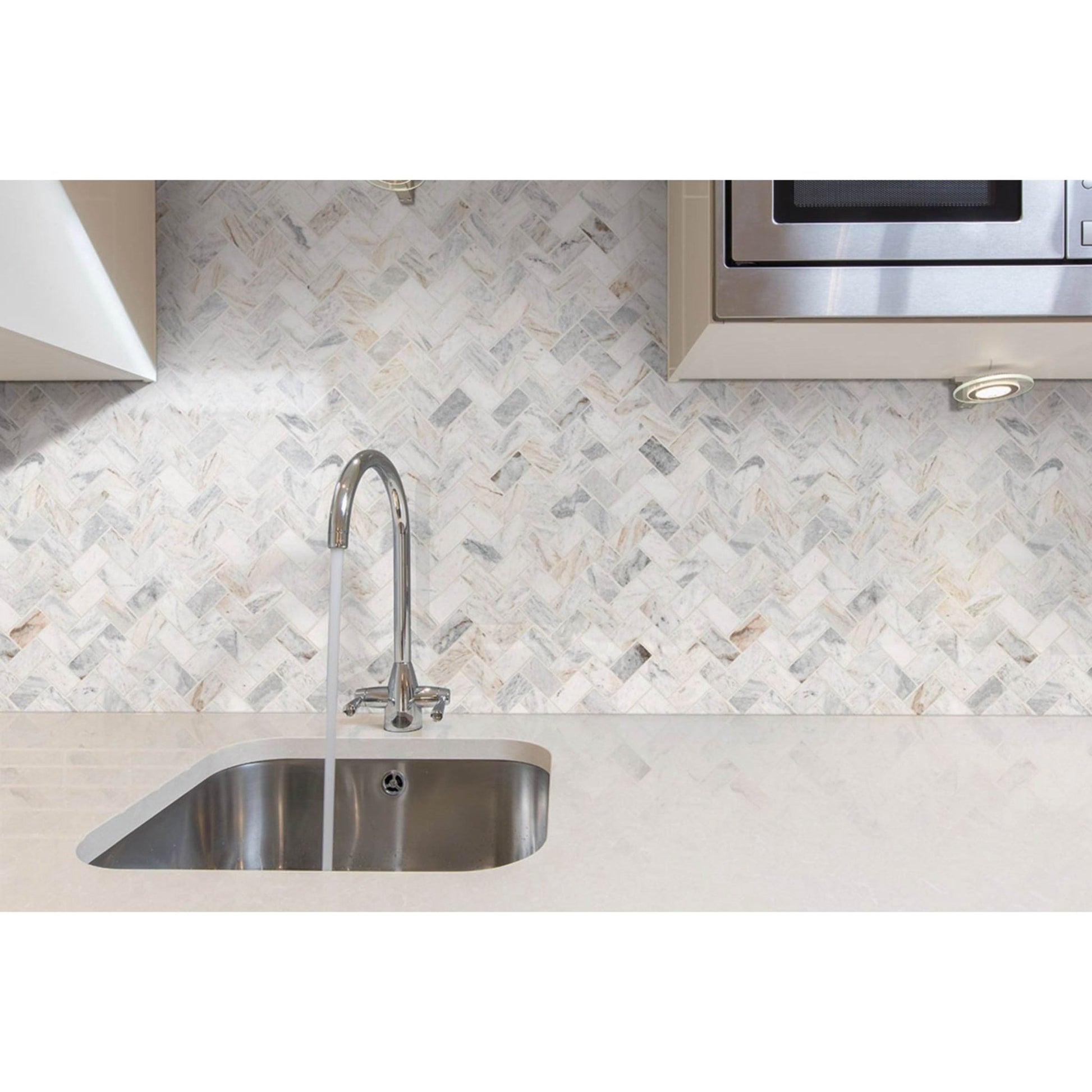 MSI Capri Blue 1x2 Herringbone Honed Mosaic Tile - Hey Tiles