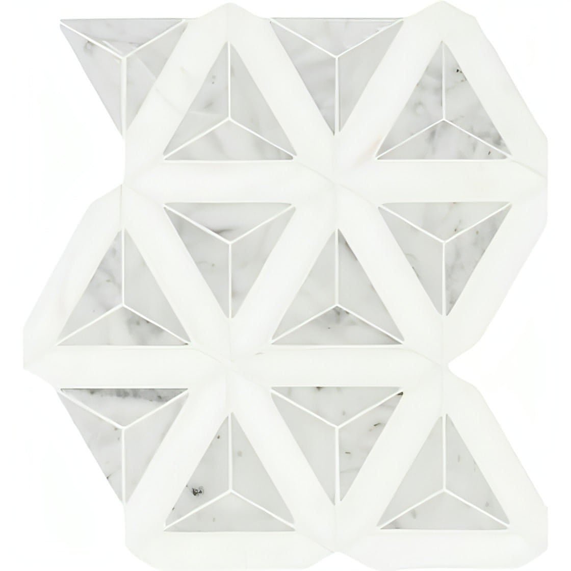 MSI Carrara White + Thassos White Faceted 12x9.26 Polished Marble Mosaic - Hey Tiles