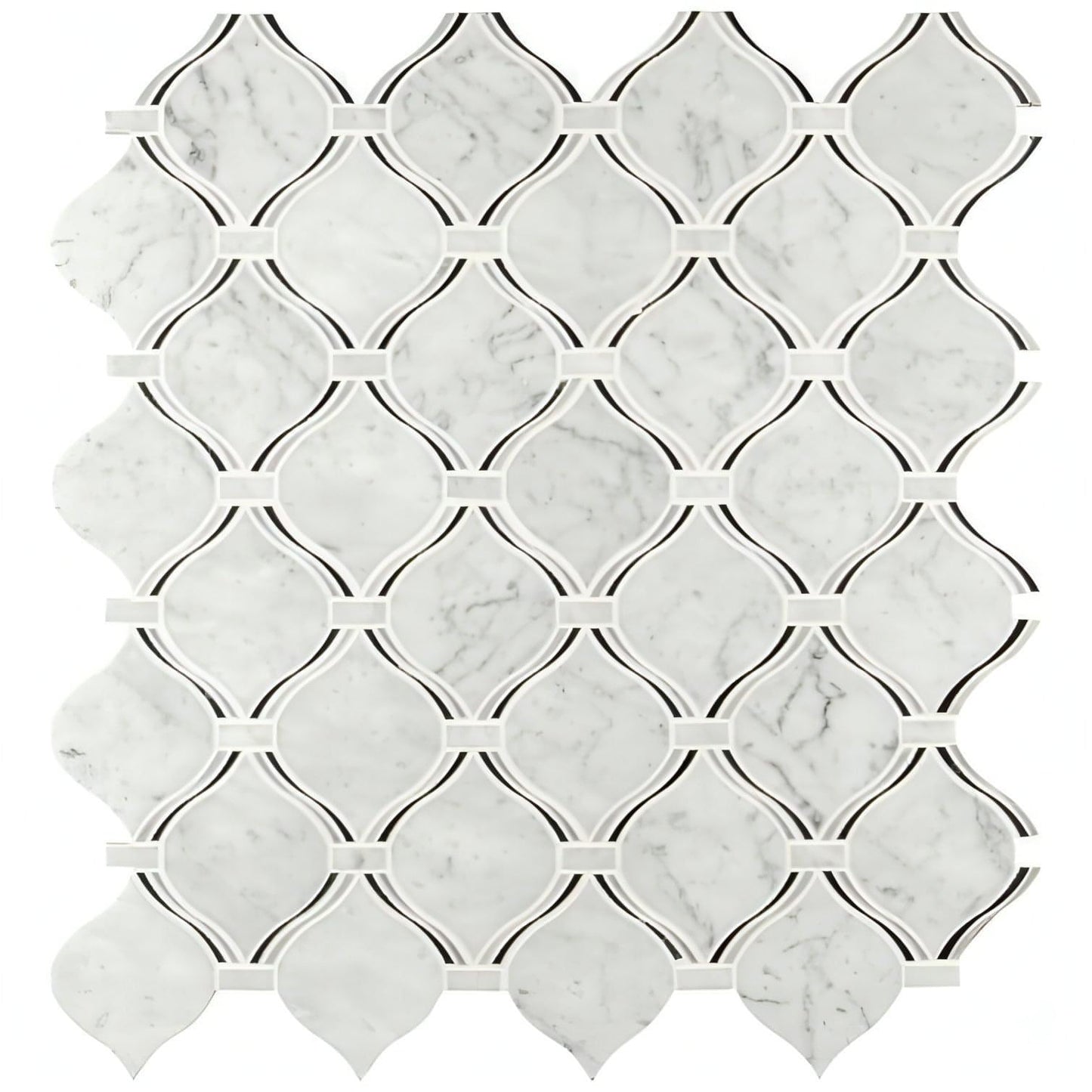 MSI Danza Arabesque 10" x 11" Carrara White, Nero Marquina - Hey Tiles