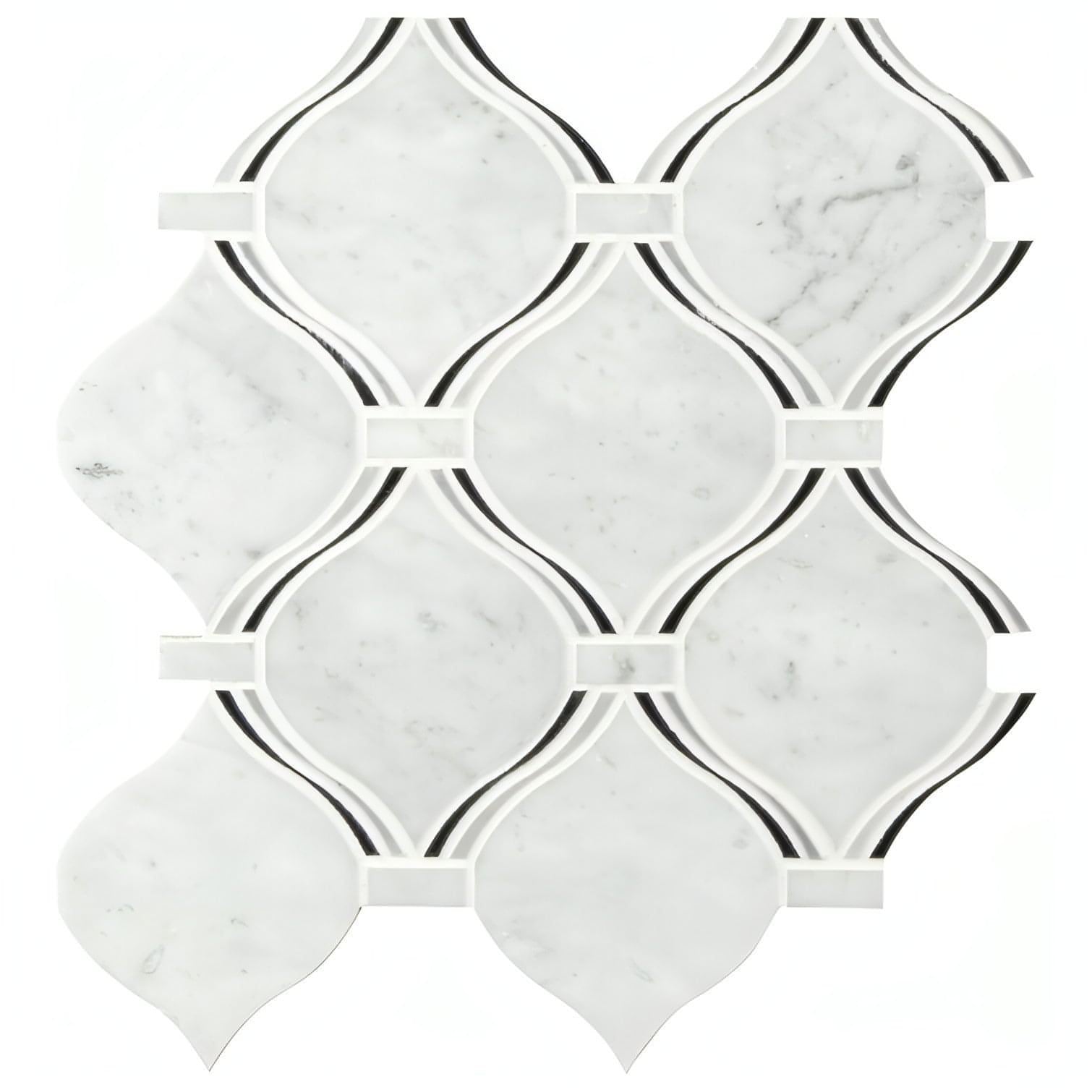 MSI Danza Arabesque 10" x 11" Carrara White, Nero Marquina - Hey Tiles