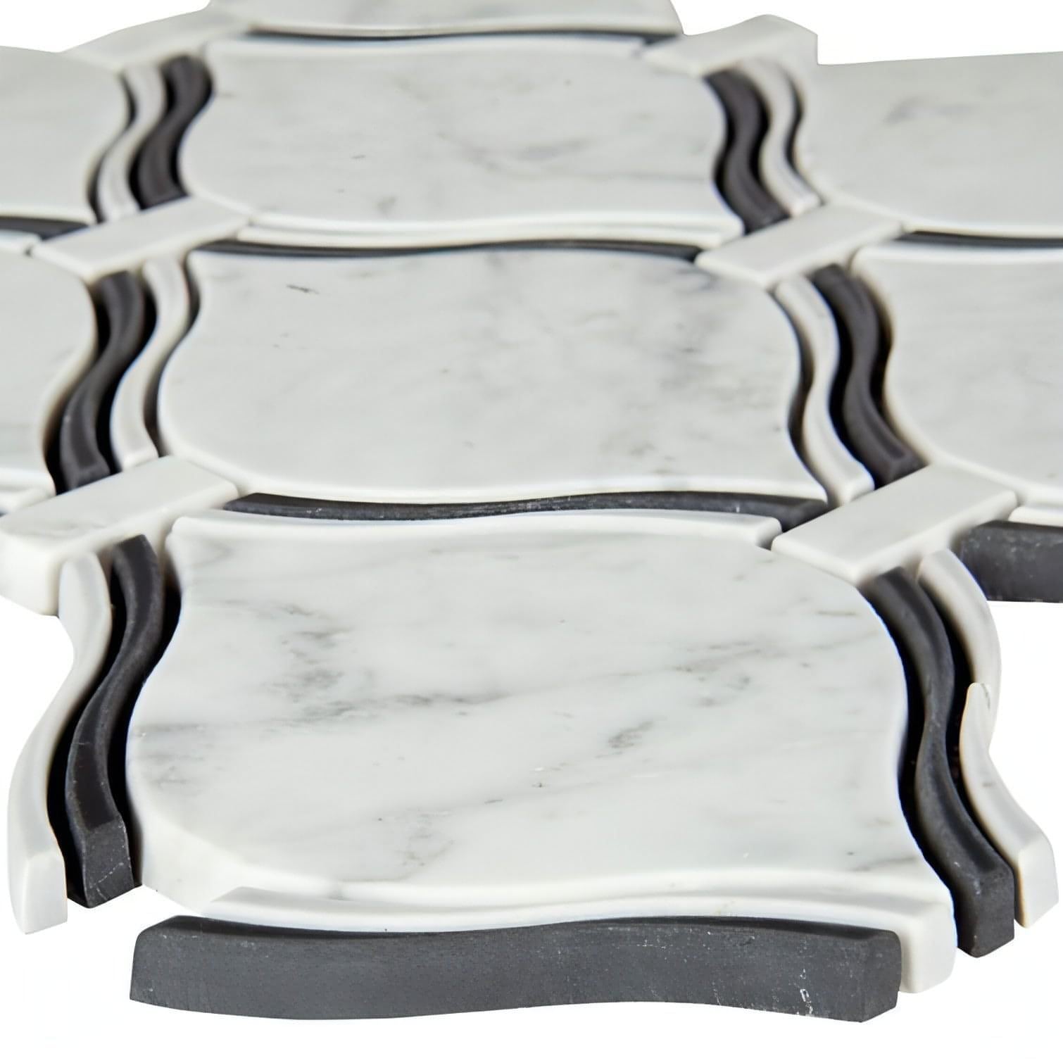 MSI Danza Arabesque 10" x 11" Carrara White, Nero Marquina - Hey Tiles