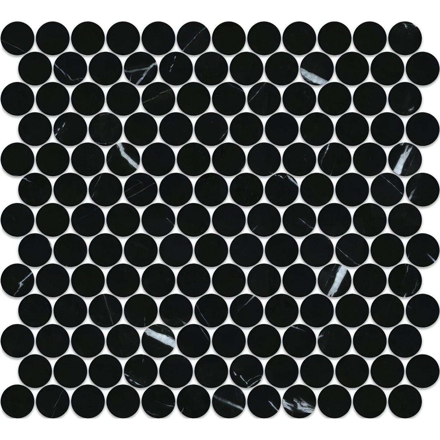 Nero Marquina Marble - Honed Penny Round Mosaic - Hey Tiles