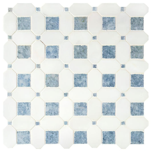 Thassos White + Azula Hatchwork 12X12 Polished Marble Mosaic Tile - Hey Tiles