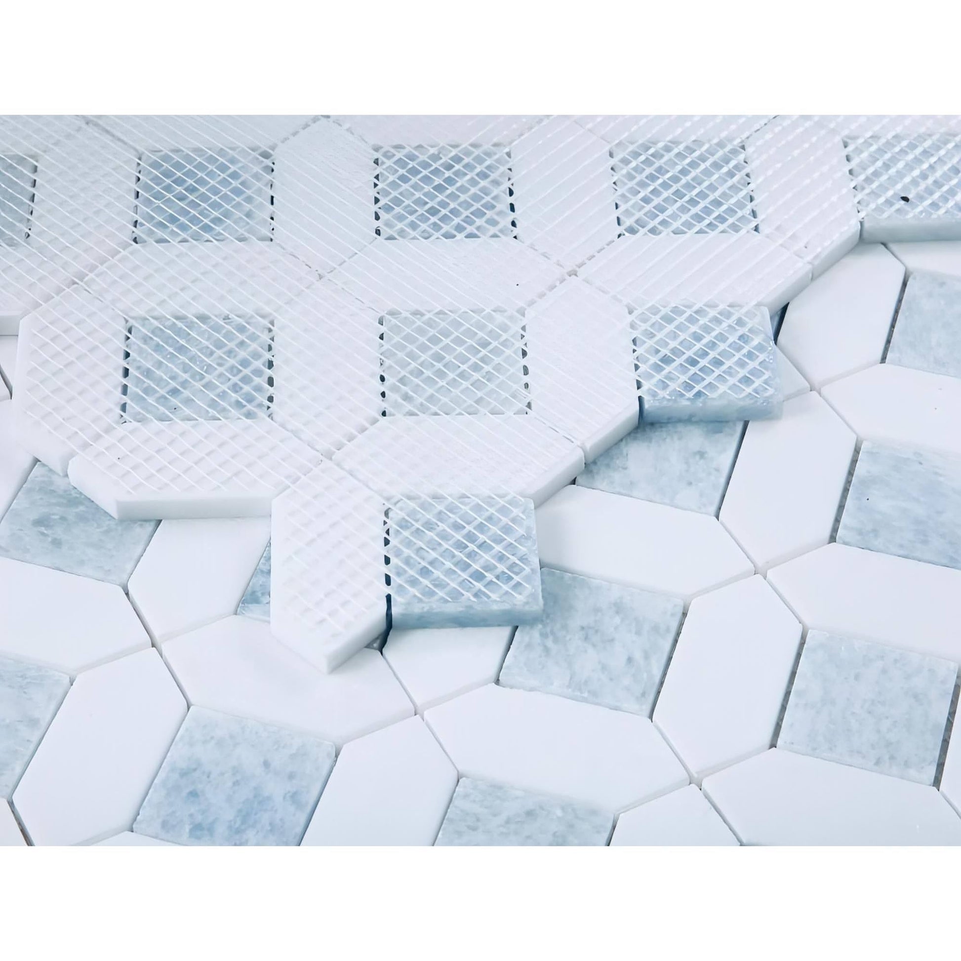 Thassos White + Blue Celeste Hexagon Polished 12 x 12 - Hey Tiles