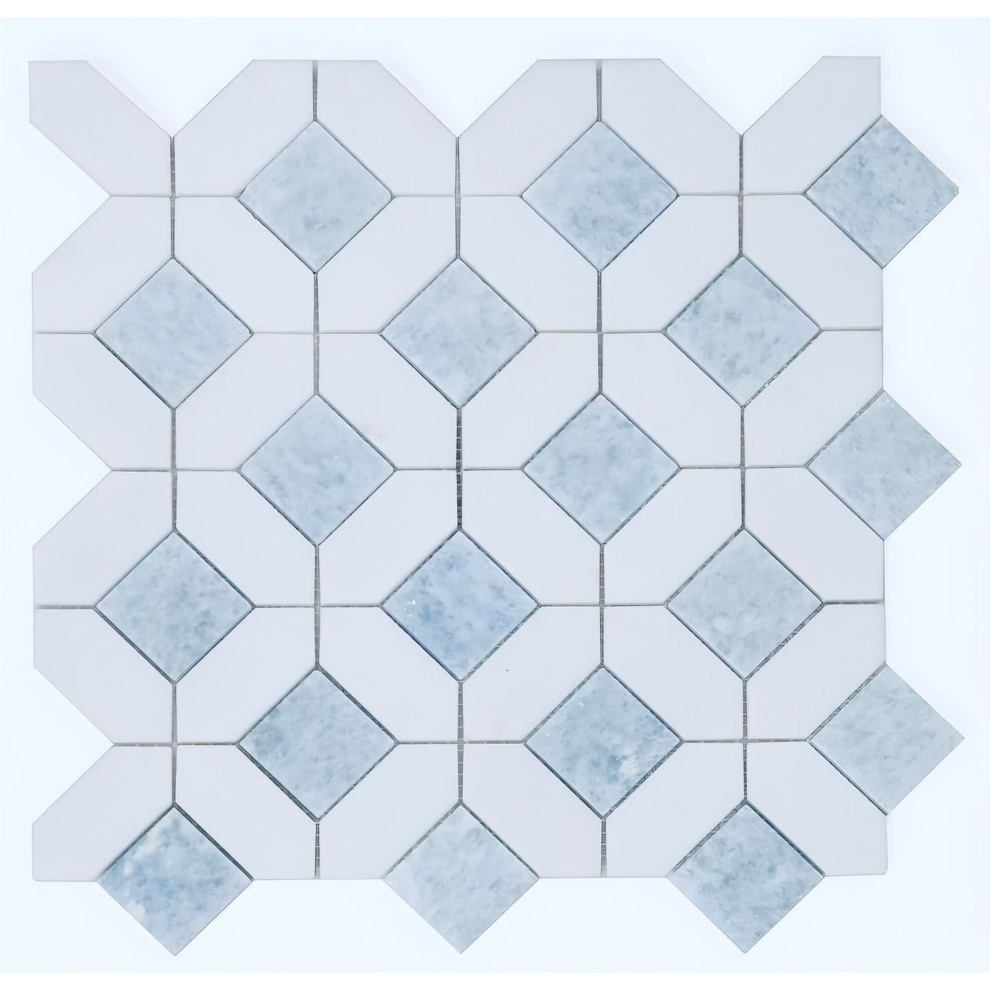 Thassos White + Blue Celeste Hexagon Polished 12 x 12 - Hey Tiles