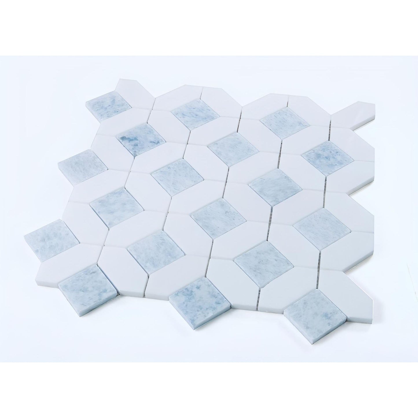 Thassos White + Blue Celeste Hexagon Polished 12 x 12 - Hey Tiles