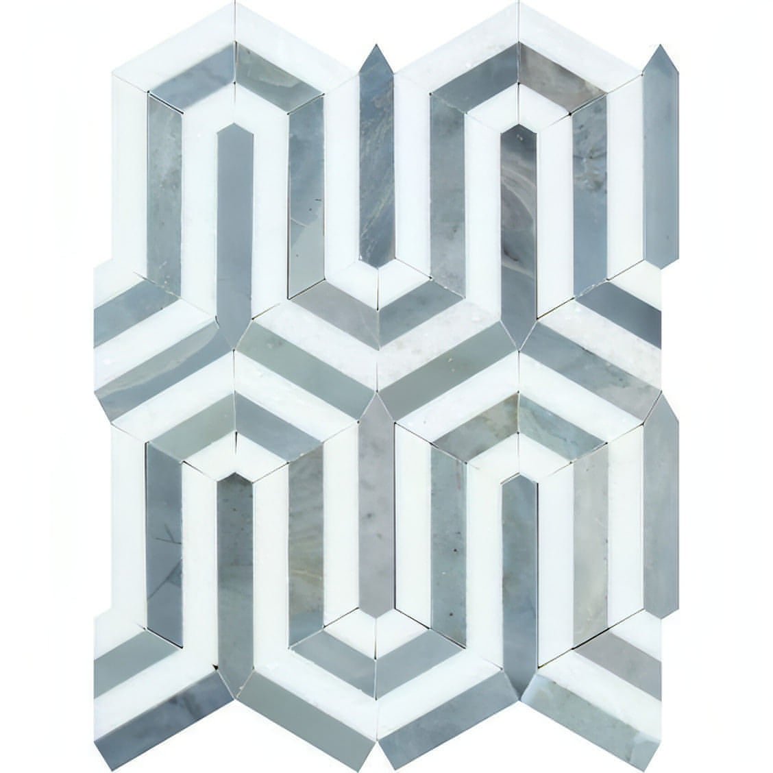 Thassos White Marble Berlinetta Mosaic Tile W / Blue - gray - Hey Tiles