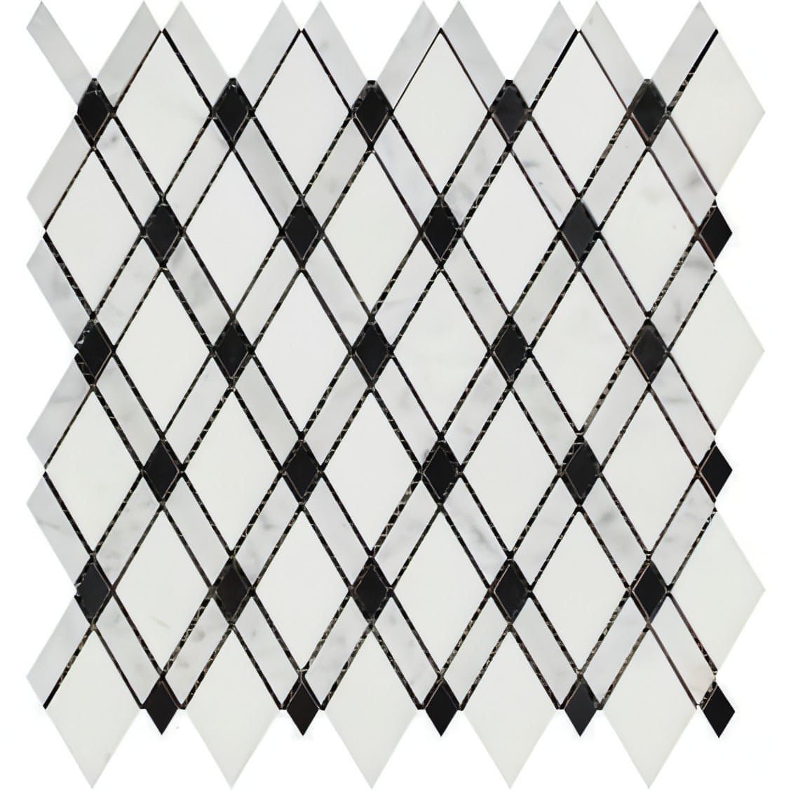 Thassos White Marble Honed Lattice Mosaic Tile W / Black Dots - Hey Tiles