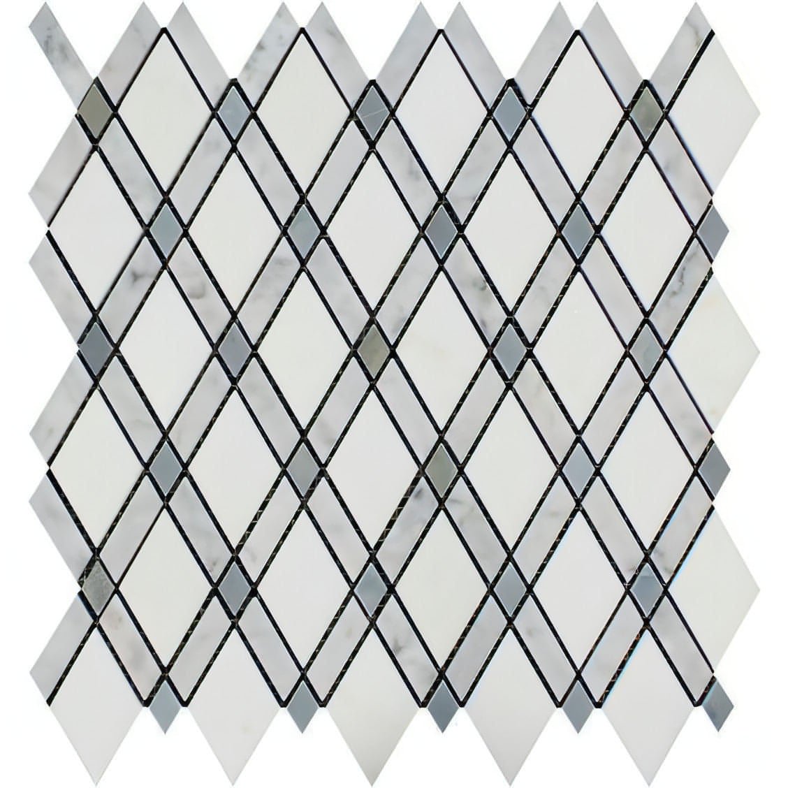 Thassos White Marble Honed Lattice Mosaic Tile W / Blue Gray Dots - Hey Tiles