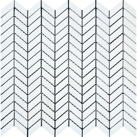 Thassos White Marble Mini Chevron Mosaic Tile - Hey Tiles