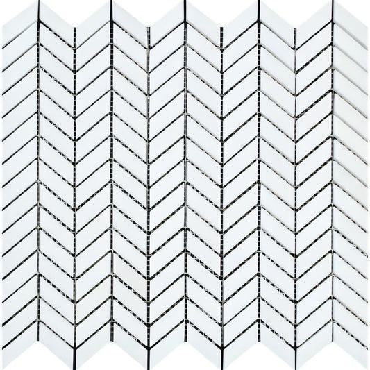 Thassos White Marble Mini Chevron Polished Mosaic Tile - Hey Tiles