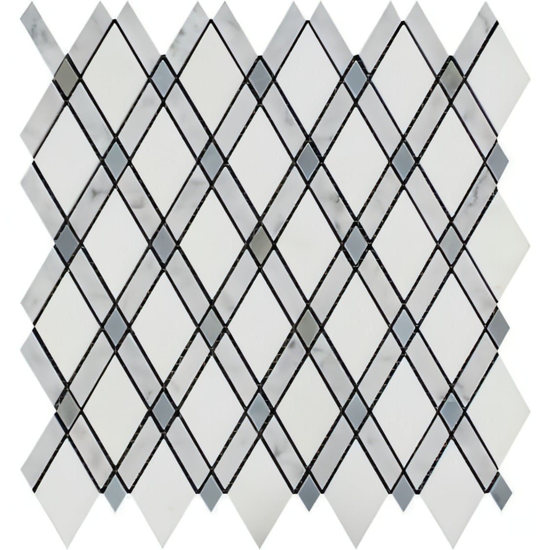 Thassos White Marble Polished Lattice Mosaic Tile W / Blue Gray Dots - Hey Tiles