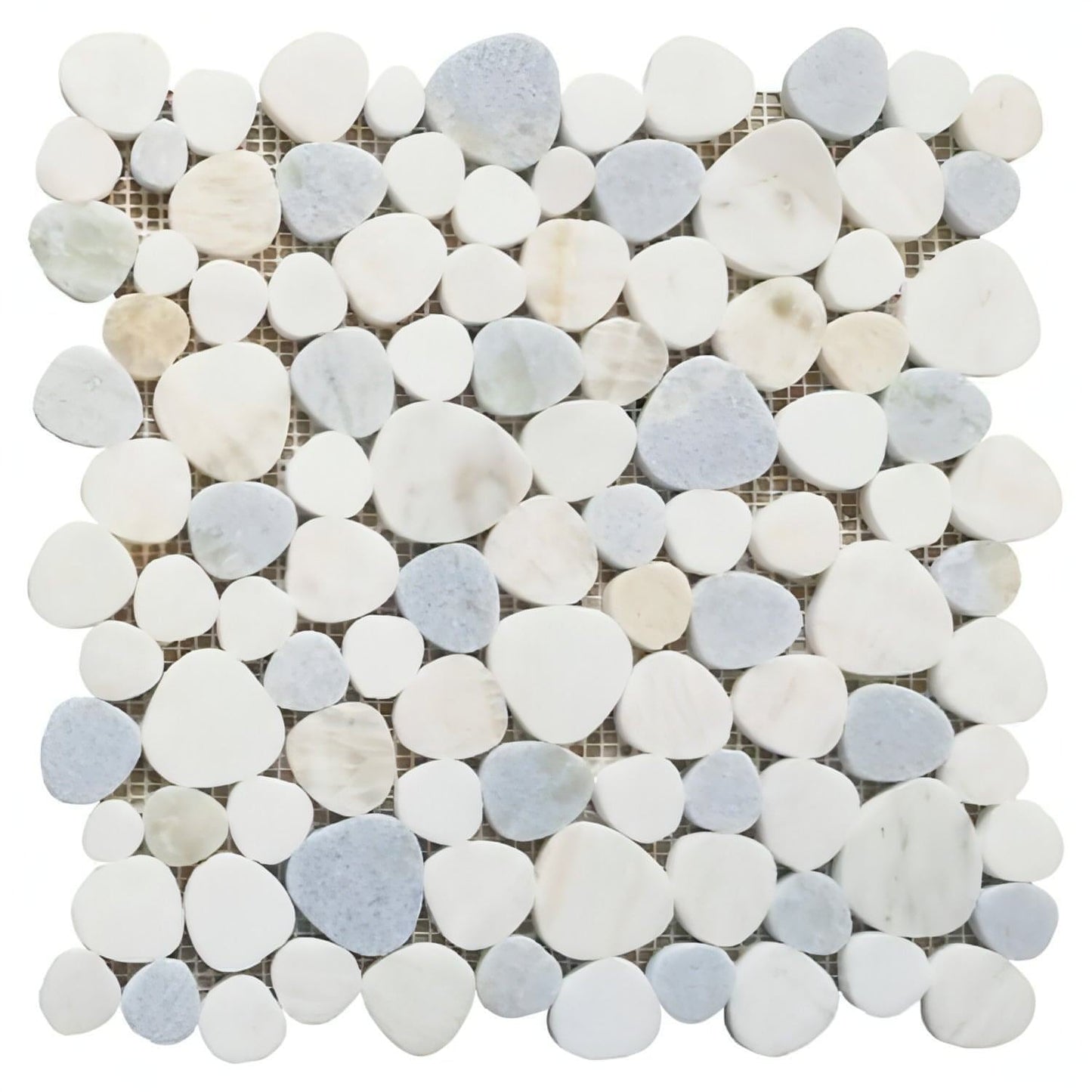 Thassos White + White Onyx Polished Pebble Mosaic 12x12 - Hey Tiles