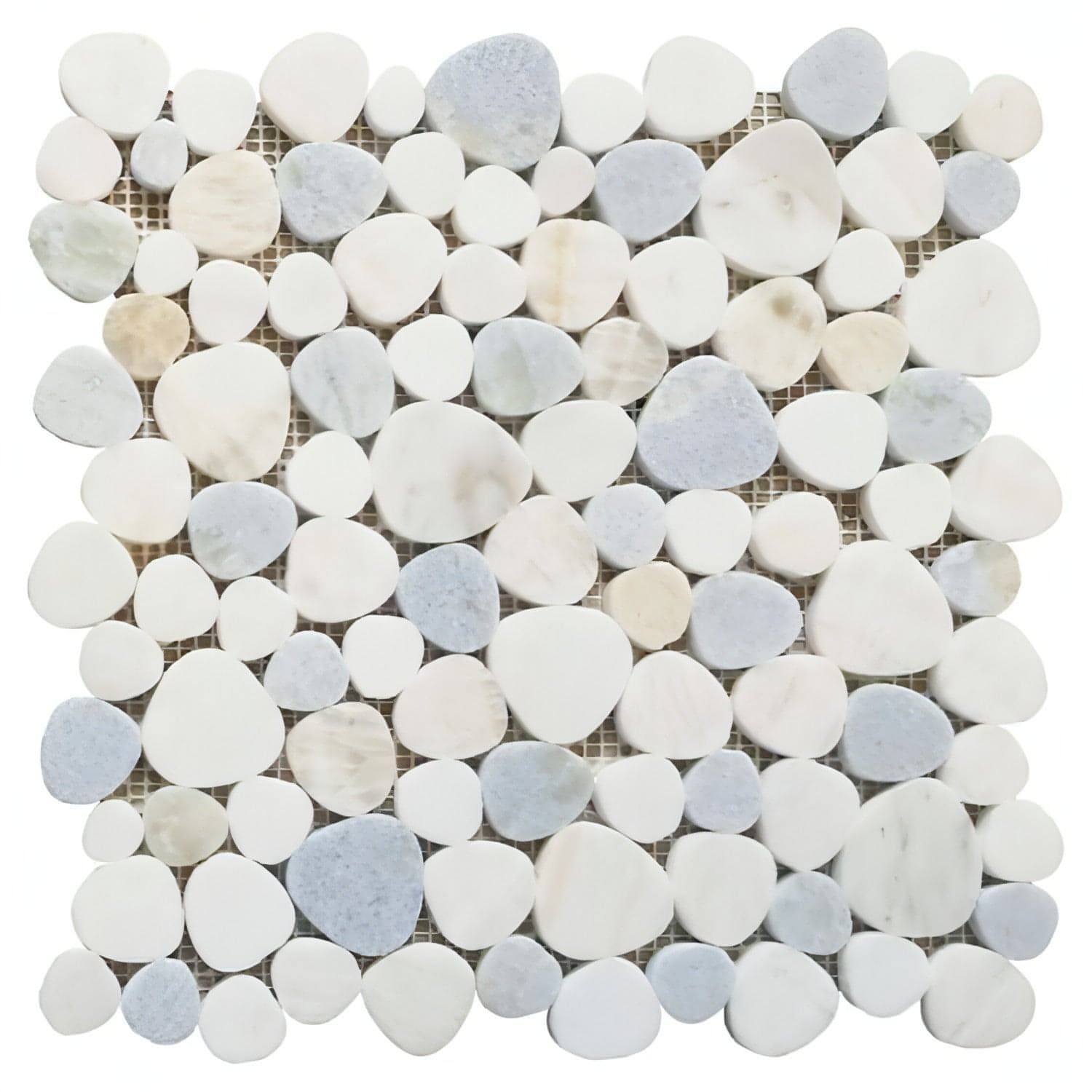 Thassos White + White Onyx Polished Pebble Mosaic 12x12 - Hey Tiles