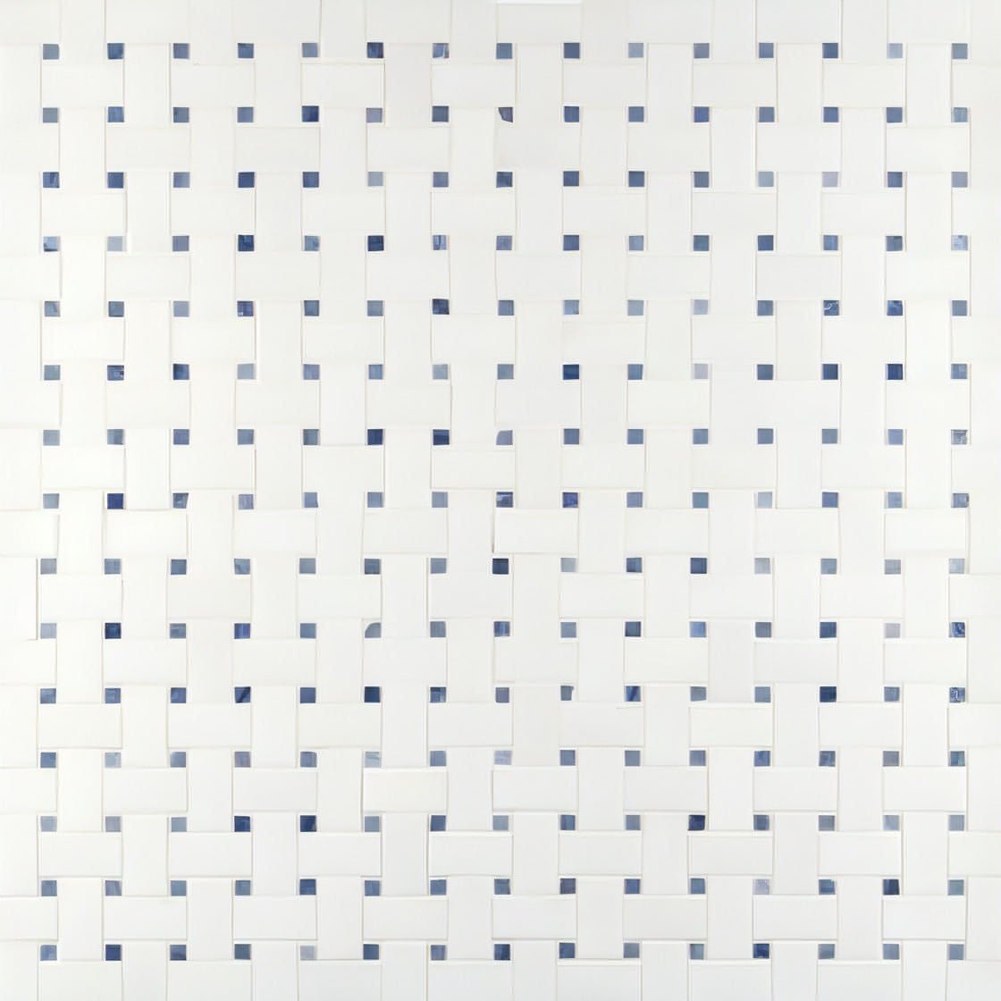 Thassos White with Blue Dots BasketWeave 12x12 Polished Marble Mosaic Tile - Hey Tiles