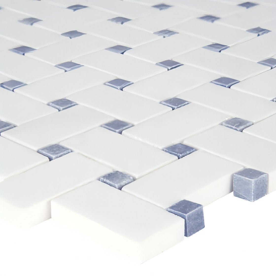 Thassos White with Blue Dots BasketWeave 12x12 Polished Marble Mosaic Tile - Hey Tiles